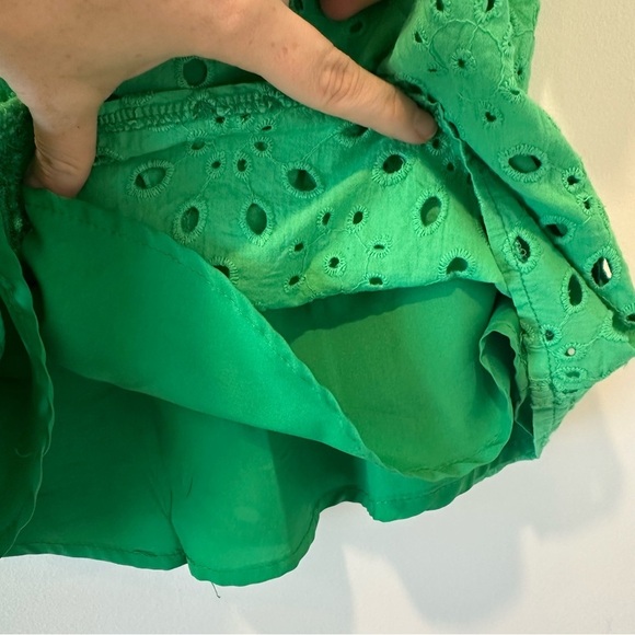 Women's Kelly Green Summer Casual Top Puff Short Sleeve Eyelet Trad Wife Brunch - Picture 9 of 11